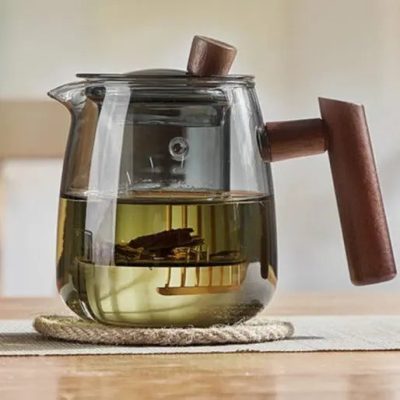 Théière Magique à Une Touche ZENS Avec Infuseur - Verre Borosilicate, Tasse Isotherme Incluse